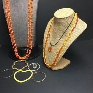 Warm Color Jewelry Lot Red Orange Yellow Gold Pendant Necklace Ring Bracelet